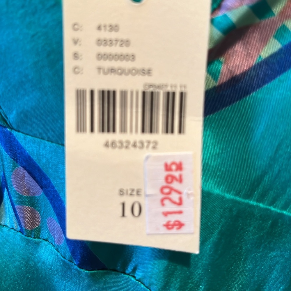 Silk Blue/Green Fish Print Maxi Dress. - Picture 8 of 8